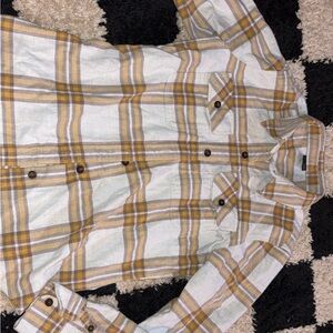 Patagonia White Plaid Shirt with Mustard and Light Gray